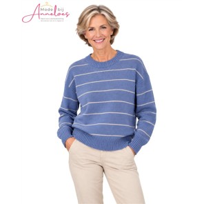 Barbara Lebek Pullover 15704062 blauw beige streep Barbara Lebek Pullover 15704062 blauw beige streep
